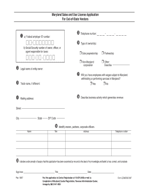 Maryland Sales and Use Tax License Application