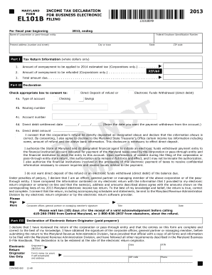 Maryland Business Income Tax Declaration 2013