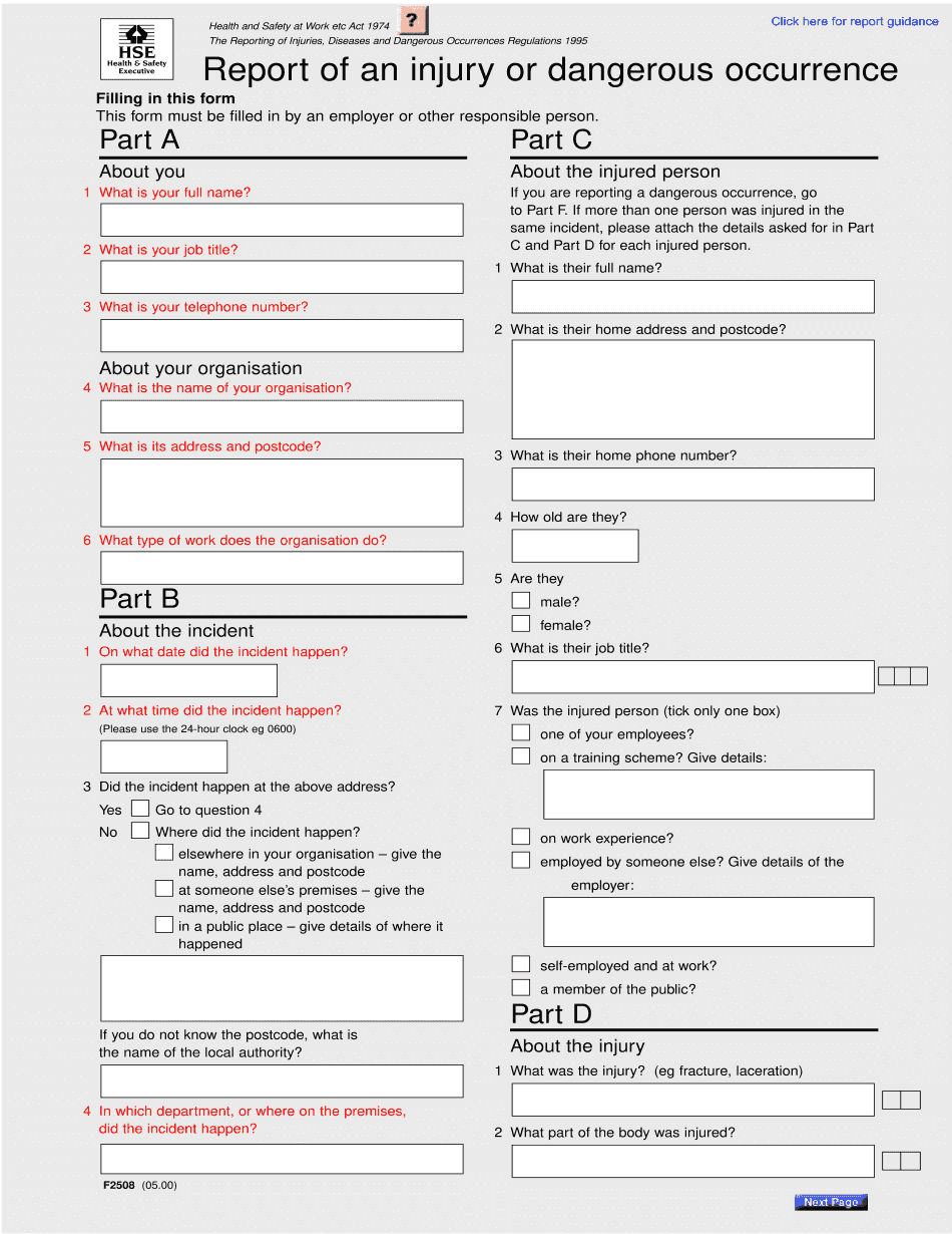 Riddor Report Form