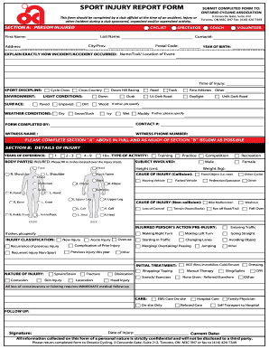 Ontario Cycling Association Sport Injury Report Form
