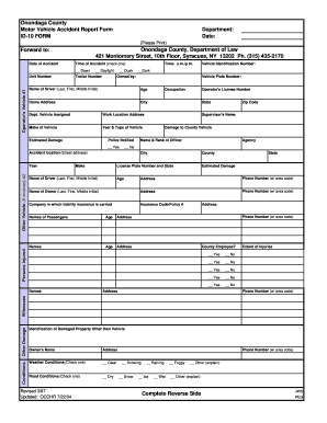 Onondaga County Motor Vehicle Accident Report Form