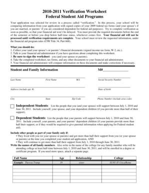 2010-2011 Verification Worksheet
