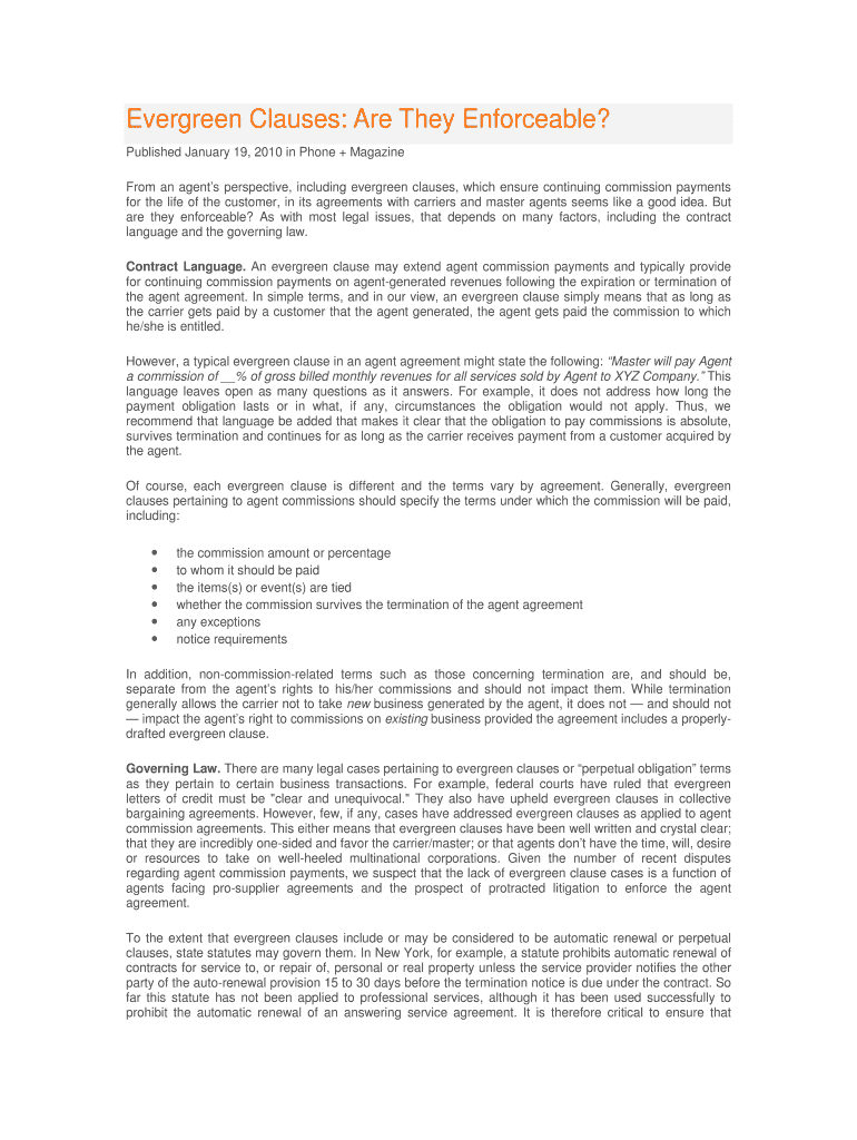 Fillable Online Evergreen Clauses Are They Enforceable Fax Email Print
