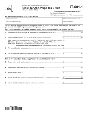 New York ZEA Wage Tax Credit Claim Form IT-601.1
