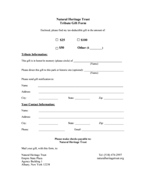 Natural Heritage Trust Tribute Gift Form