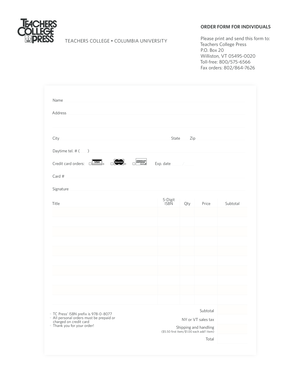 Teachers College Order Form