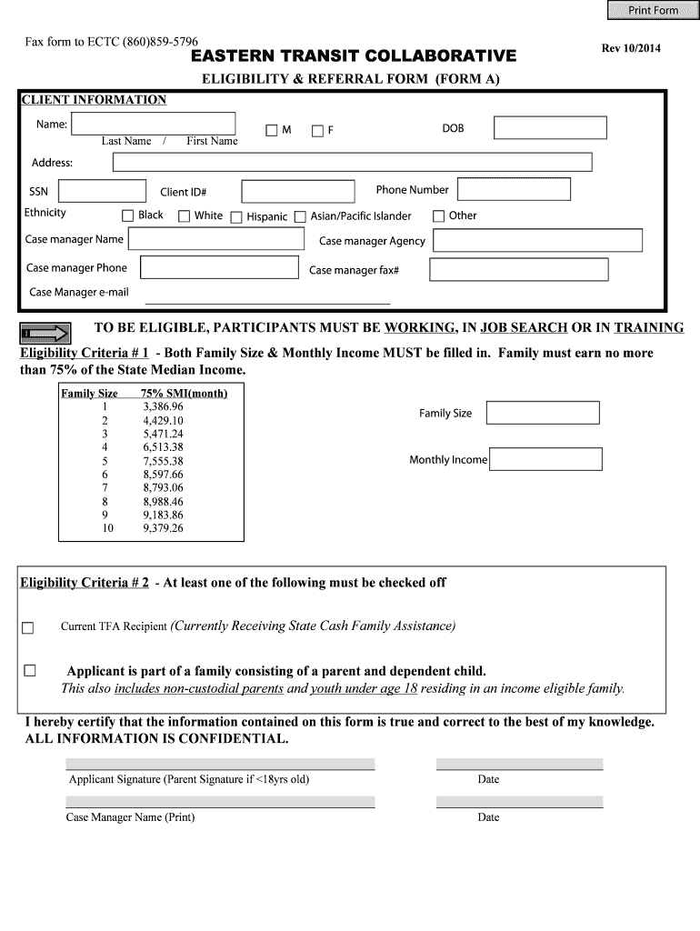Fillable Online Eligibility Form for Rides for Jobs (Form A) Fax Email