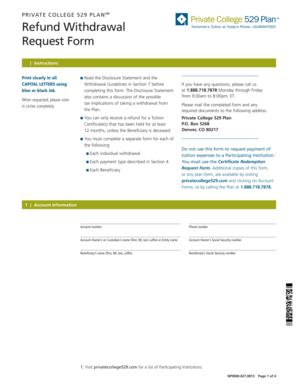 Private College 529 Plan Refund Withdrawal Request Form