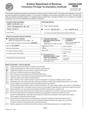 Arizona Transaction Privilege Tax Exemption Certificate