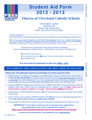 Student Aid Form 2012-2013