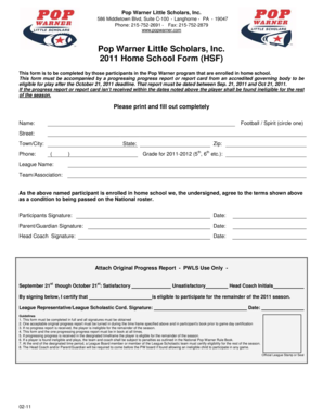 Pop Warner Home School Form