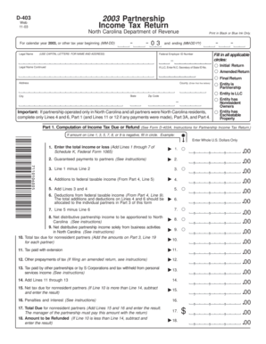 North Carolina D-403 Partnership Income Tax Return 2003