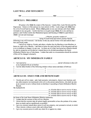 Muslim Last Will and Testament