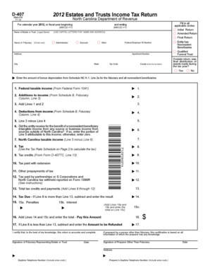 North Carolina D-407 2012 Estates and Trusts Income Tax Return