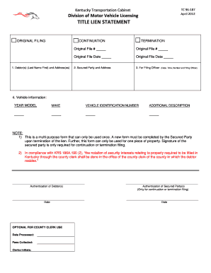 Kentucky Title Lien Statement