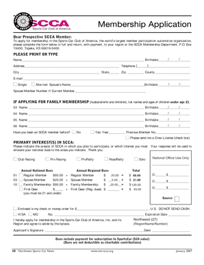 Sports Car Club of America Membership Application