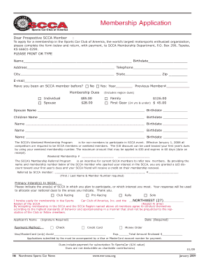 Sports Car Club of America Membership Application