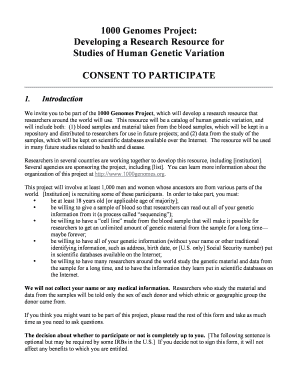 Letter of consent for research respondents - Informed consent form - 1000 Genomes - 1000genomes