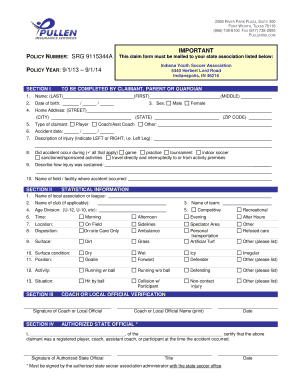 Indiana Youth Soccer Accident Medical Claim Form