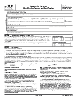 IRS Form W-9 Request for Taxpayer Identification