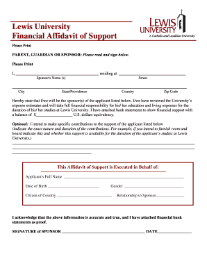 Lewis affidavit form - lewis university zip code form