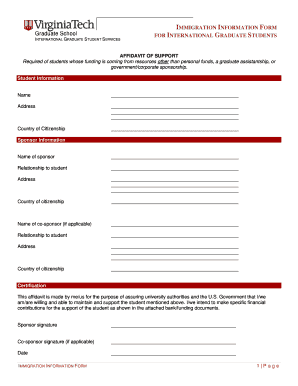 Affidavit of Support for International Graduate Students