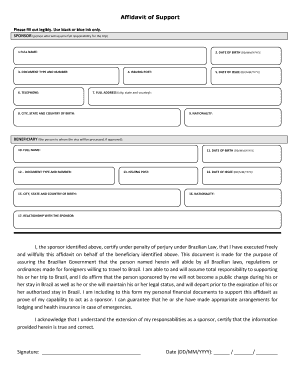 Affidavit of Support for Brazil Visa