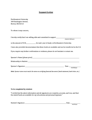 Northeastern University Financial Support Letter