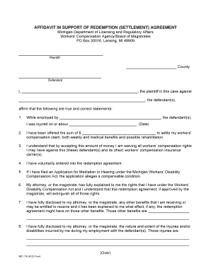 Notarized affidavit of financial support - Form WC-119. Affidavit in Support of Redemption Agreement - michigan