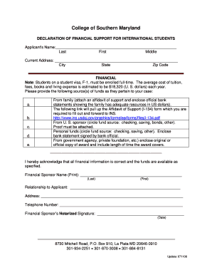 Declaration of support form
