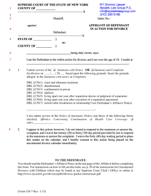 Affidavit of Defendant in Divorce Action