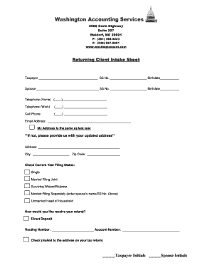 Returning Client Intake Sheet