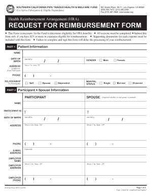 Health Reimbursement Arrangement Request for Reimbursement Form
