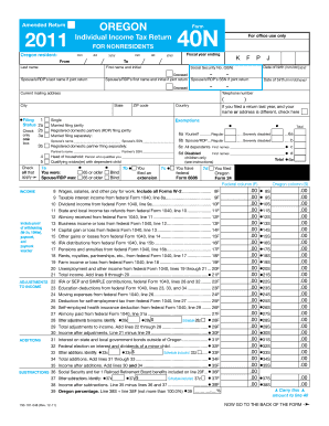 Oregon Form 40N 2011 Amended Return