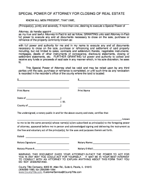 Special Power of Attorney for Real Estate Closing