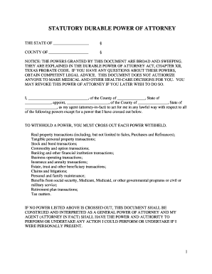 Texas Statutory Durable Power of Attorney