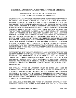 California Uniform Statutory Form Power of Attorney