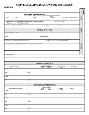 Universal Application for Residency