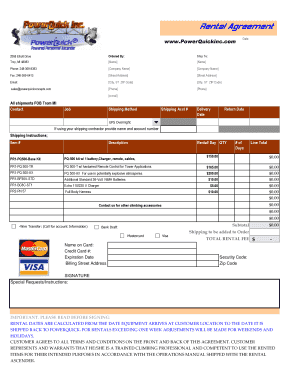 Rental Agreement for PowerQuick Equipment