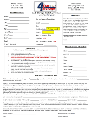 Printable simple storage agreement - Spring Arbor Rental Agreement - 4 Star Storage