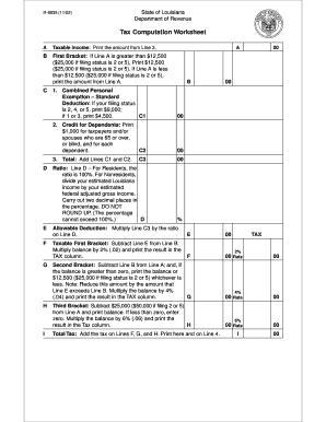 Louisiana Tax Computation Worksheet