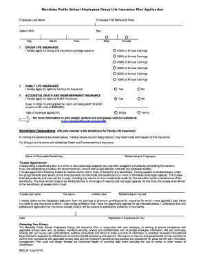 Manitoba Public School Employee Life Insurance Application