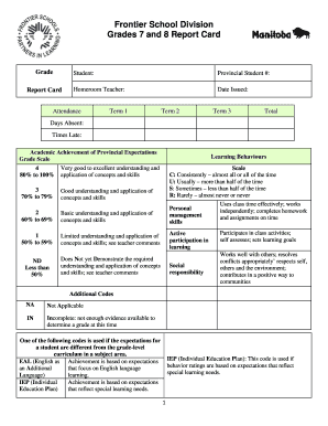 Frontier School Division Grades 7 and 8 Report Card