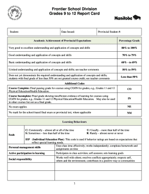 Frontier School Division Grades 9 to 12 Report Card