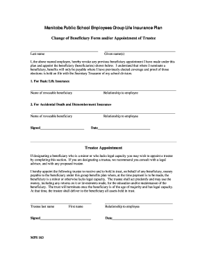 Manitoba Public School Employee Beneficiary Form