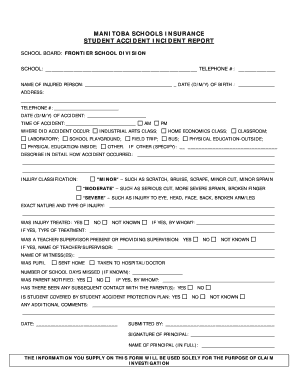 Manitoba Schools Insurance Student Accident Incident Report