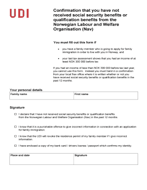 Norwegian Family Immigration Benefits Confirmation Form