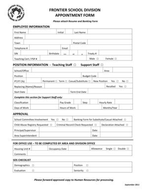 Teaching and Support Staff Appointment Form - Frontier School ...