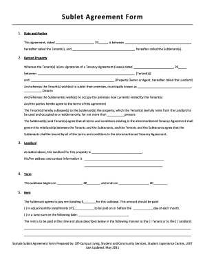 Ontario Sublet Agreement Form