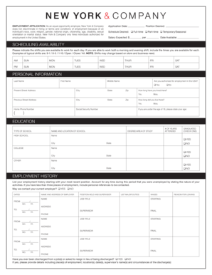 New York & Company Employment Application